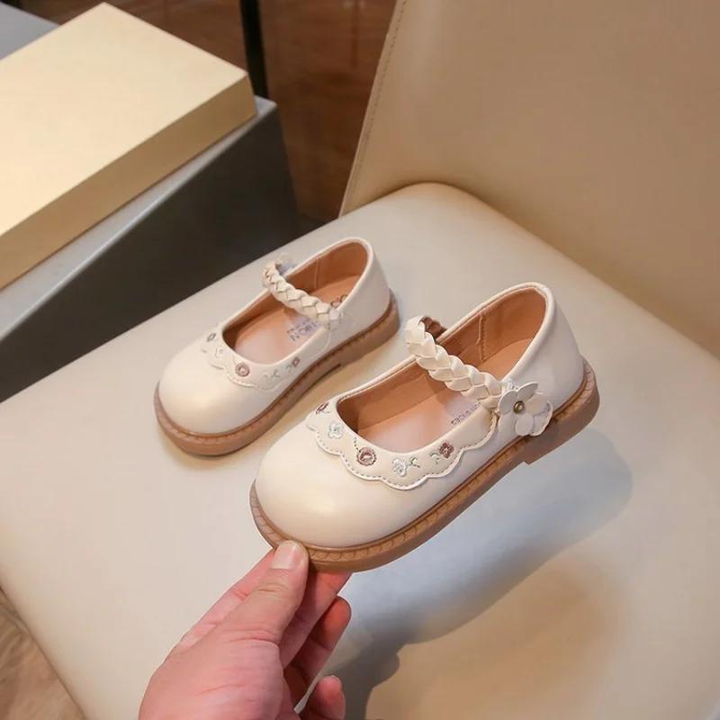 Elegant Girl Princess Shoes Sweet Children's Leather Shoes Fashion Kids Causal Embroidered Flat Shoes Spring Autumn New Non-slip