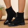 Fashion Spliced Suede Low-Heel Single Boots Autumn New Round Toe Zip Soft Sole Anti-Slip Wear-Resistant Short-Thigh Boots