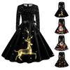 Женские повседневные модные длинные платья с рождественским графическим принтом и длинными рукавами в винтажном стиле