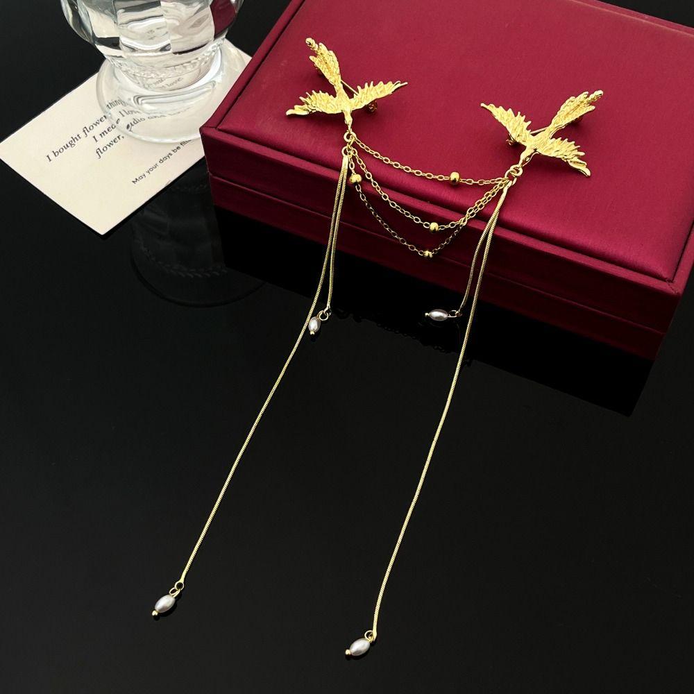 Vintage Birds Badge Pin Corsage Ornaments Chinese Style Brooch Pin Long Fringe Brooches Decor