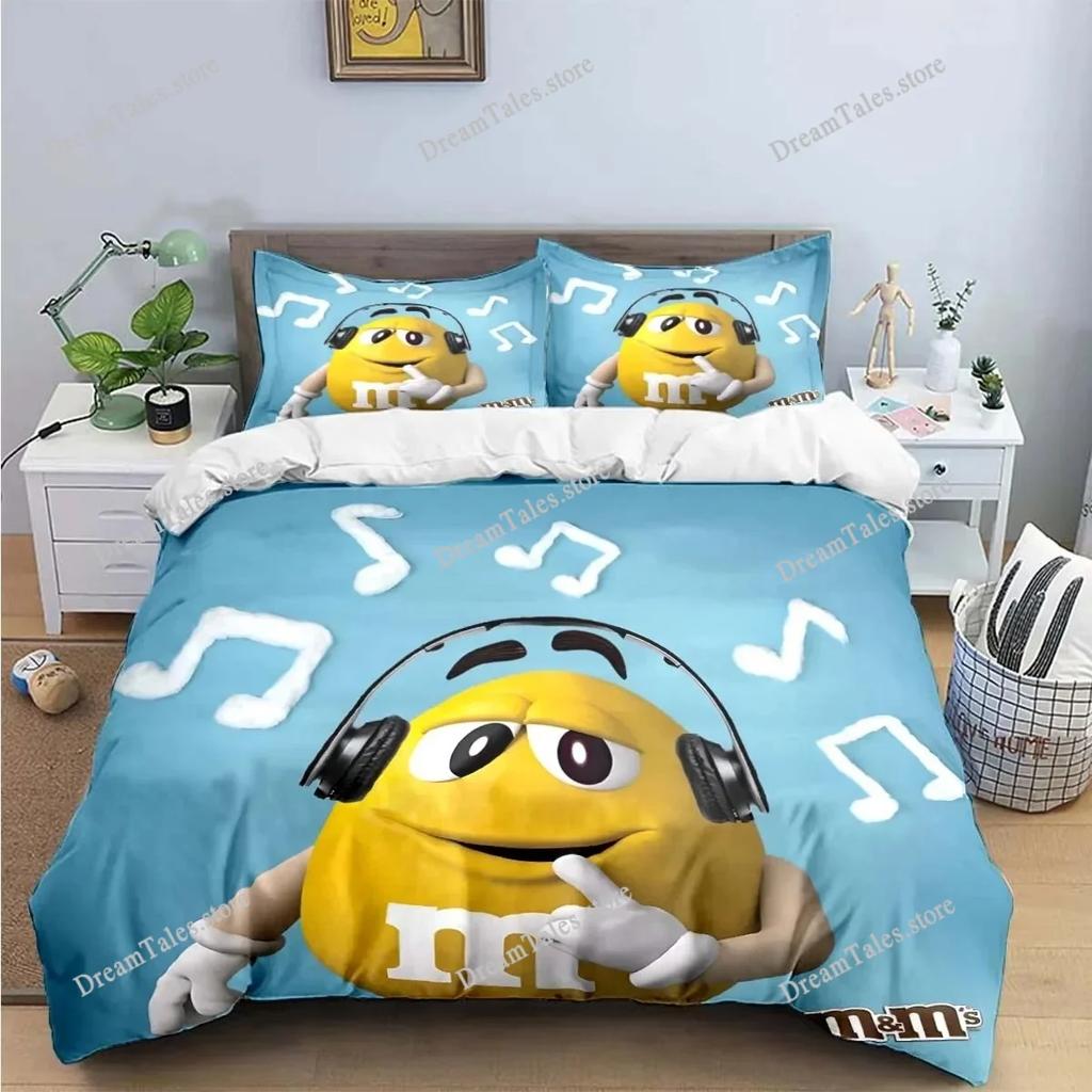 Постельное белье с логотипом M&M Chocolate Пододеяльник 3D Постельное белье Модный дизайн Декор Пододеяльник King Комплект на двуспальную кровать Комплекты постельного белья