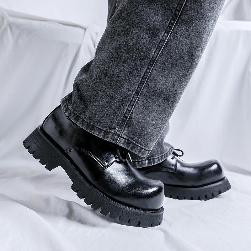 Кожаные туфли мужские осенне-зимние молодежные повседневные туфли дерби в британском стиле на платформе черные ботинки Martin 1098-R