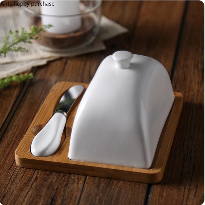 Белая керамическая крышка квадратная деревянная масленка нож для масла из нержавеющей стали с керамической ручкой сырная тарелка столовая посуда десертная кастрюля