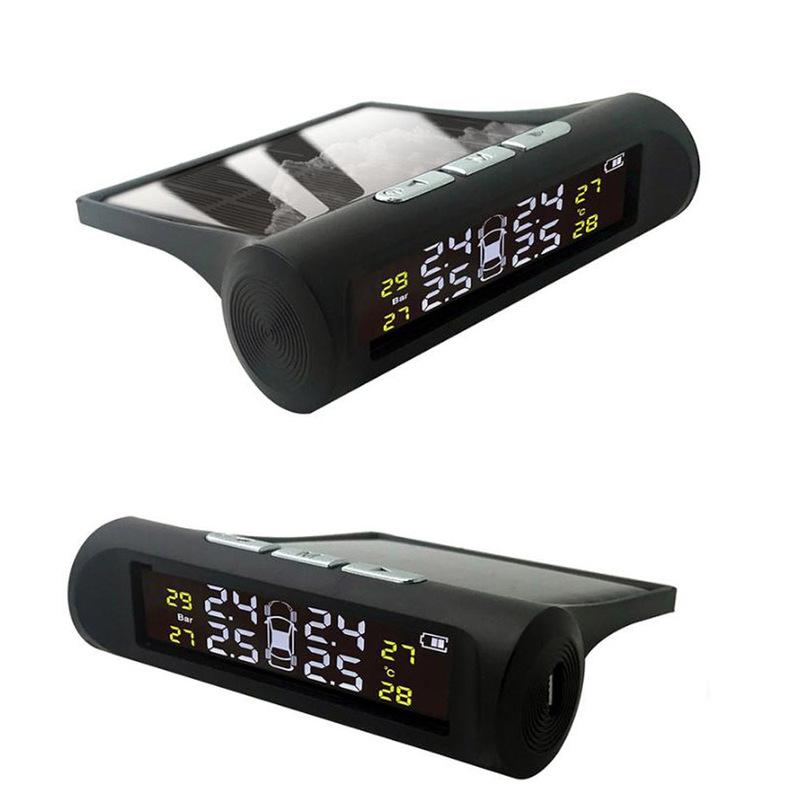 Солнечная энергия USB TPMS система контроля давления в шинах автомобиля ЖК-дисплей 4 внешних / внутренних датчика для внедорожника седан предупреждение о температуре