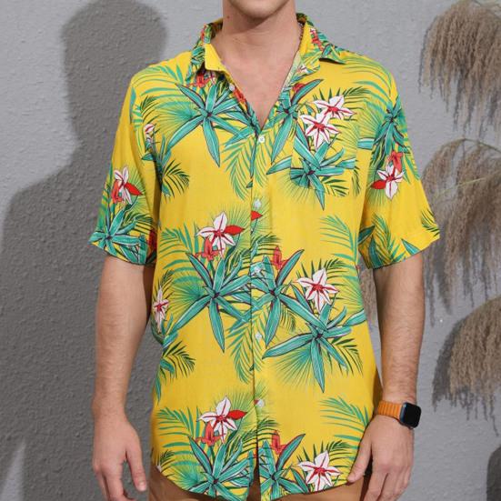 Мужская рубашка с лацканами и короткими рукавами, кардиган, свободный топ, блузка, пляжная повседневная рубашка с принтом для отпуска