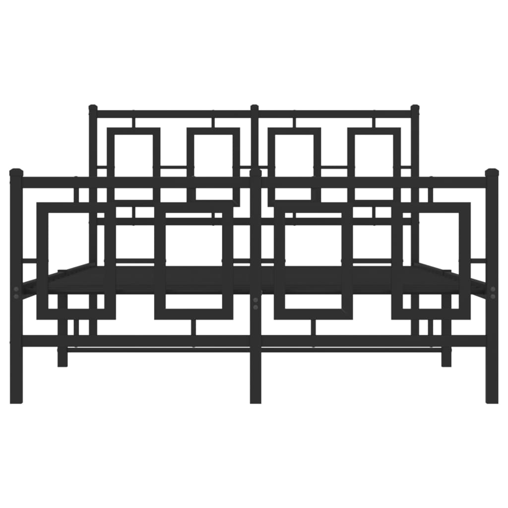 Metal Bed Frame with Headboard and Footboard Black 120x190 cm