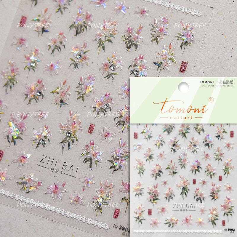 Colourful Frangipani Bright Lily Flowers Gradual Petal Vivid Dew Delicate Romantic Nail Art Stickers Manicure Decals Decorations