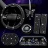 ARTILAURA 11 PCS Bling Car Accessories Set For Women Steering Wheel Covers Butterfly Hanging Seat Belt Cover Air Vent Clips Coasters Cute Glitter