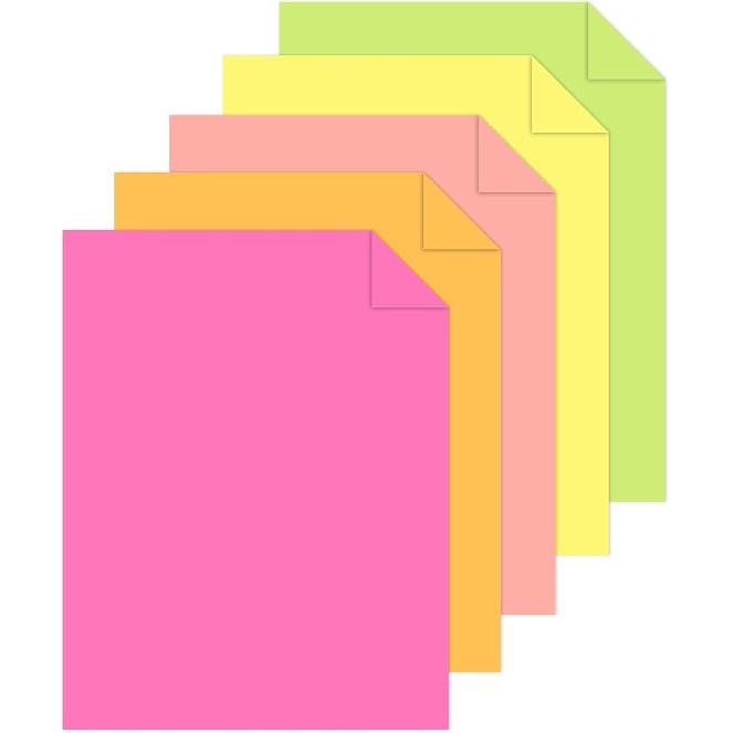 50 Sheets Neon Printer Paper 8.5 x 11 Assorted Colored Copy Computer Paper 20 lb A4 70 gsm Fluorescent Construction Paper for Printing