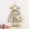 Summer Baby Girl Flutter Sleeve Dress with Bag - Princess Toddler Outfit, All-Over Print.