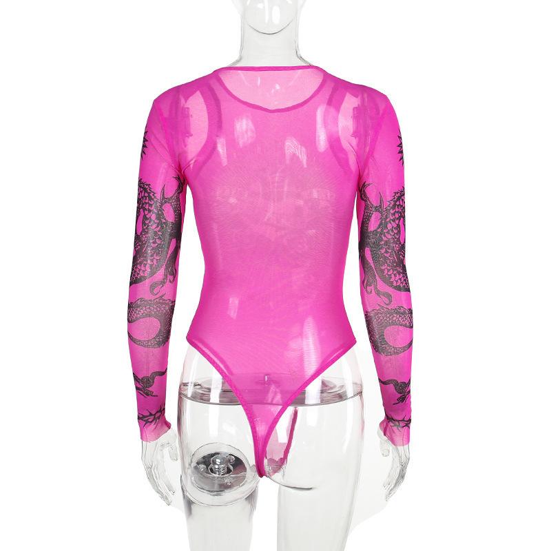 Европейский и американский хип-хоп напечатанный пикантный девчачий сексуальный базовый нерегулярный перспективный ажурный дизайн смысл женский комбинезон с длинными рукавами