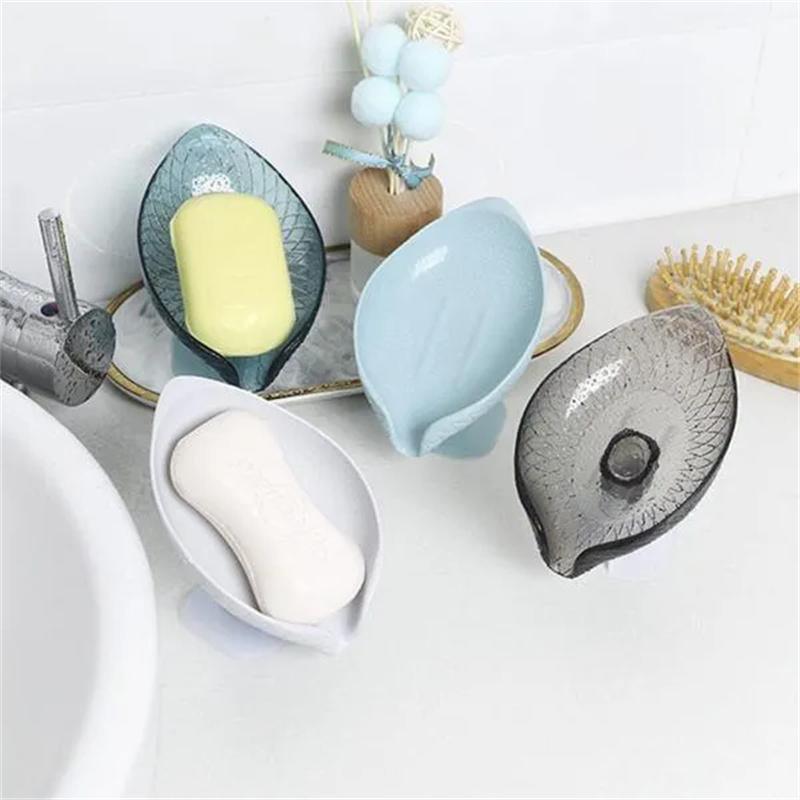 Leaf Shaped Soap Box Suction Cup Drain Soap Dish Toilet Free Hole Wall Mounted Soap Holder Storage Box Bathroom Accessories