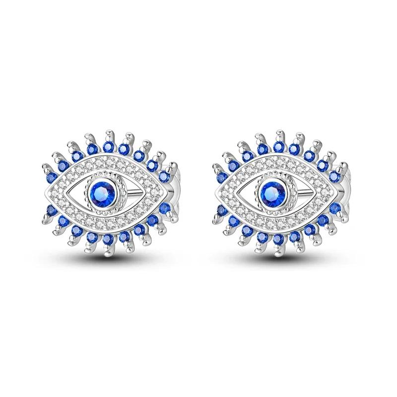 Shining Blue Zircon Owl Earrings Copper Evil Eyes Earrings For Women Wedding Engagement Planet Moon Star Zirconia Jewelry