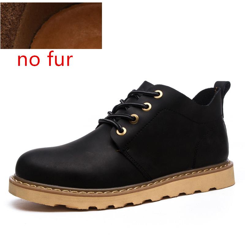 Fashion Cow Leather Men Ankle Boots Lace Up Handmade Plush Warm Winter Boots Custom Casual Boots Rubber Winter Shoes Men Cotton Shoes