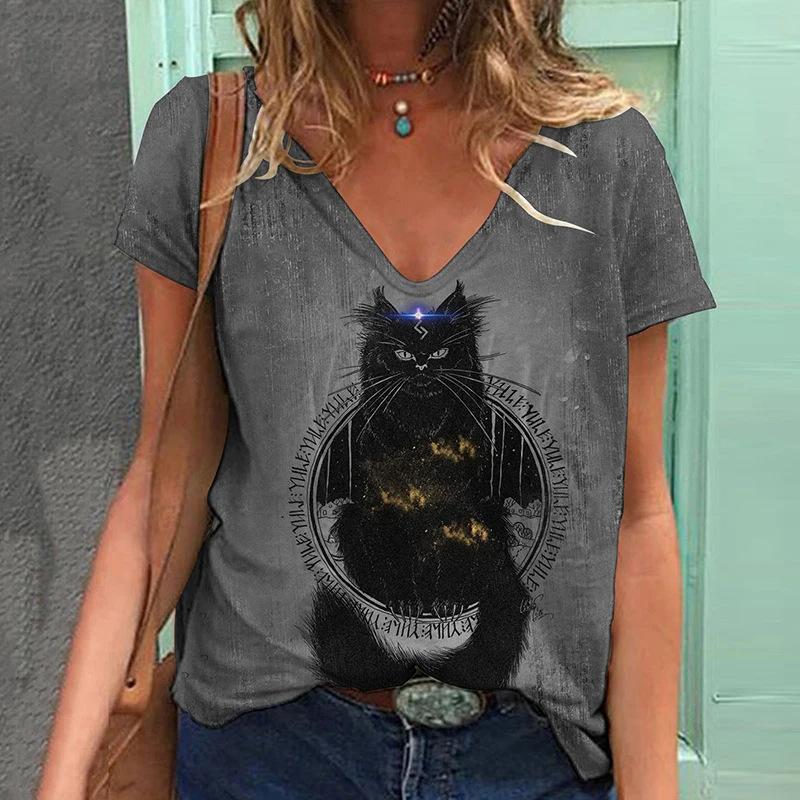 Summer Women's T Shirt Cat Print Casual Short Sleeve 3d T-Shirts Fashion Streetwear Crew Neck Pullover Female Oversized Clothing