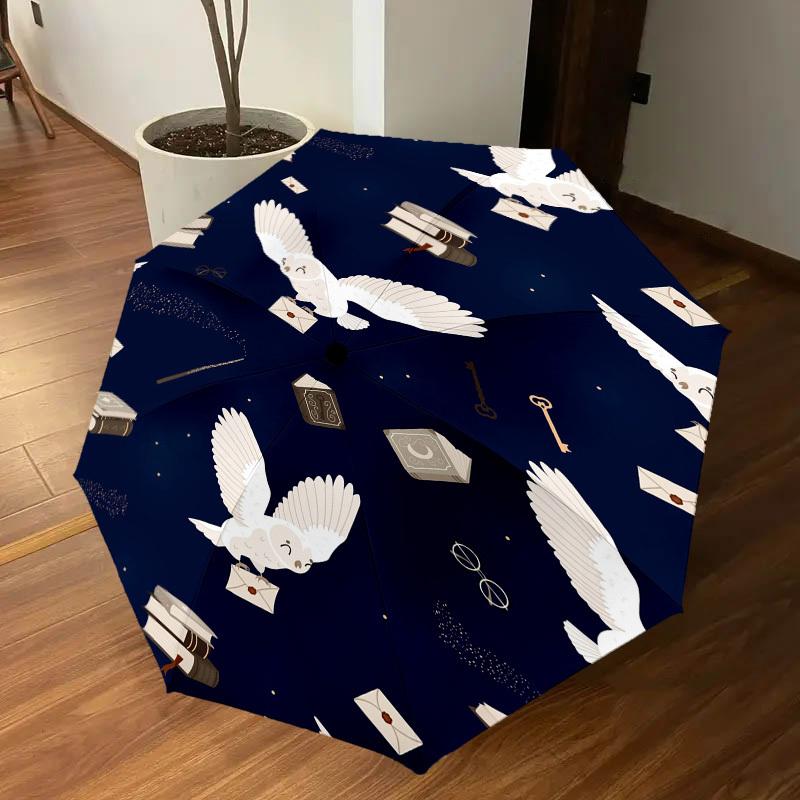 1PC Owl Books Umbrella-8-Rib Reinforced, Automatic Open, Lightweight & Durable, Cute Fashion Accessory for Outdoor, D2713