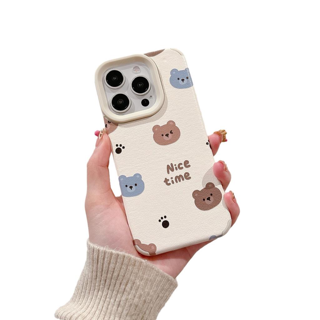 Korean Style Brown Bear for IPhone16/15 Mobile Phone Case for Apple 14/13 Promax Cartoon 12 Skin 11