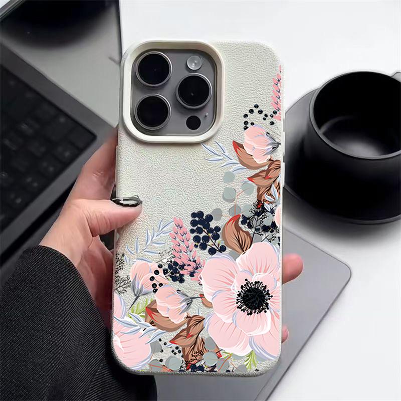 Роскошный чехол для телефона с матовой кожей и цветочным узором для iPhone 16 Pro Max 15 Pro 14 13 12 11, тонкий противоударный мягкий бампер из ТПУ