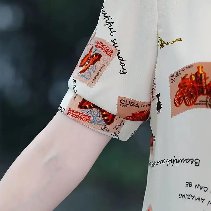 Рубашка с коротким рукавом для женщин, летняя женская свободная повседневная рубашка, модная футболка с принтом