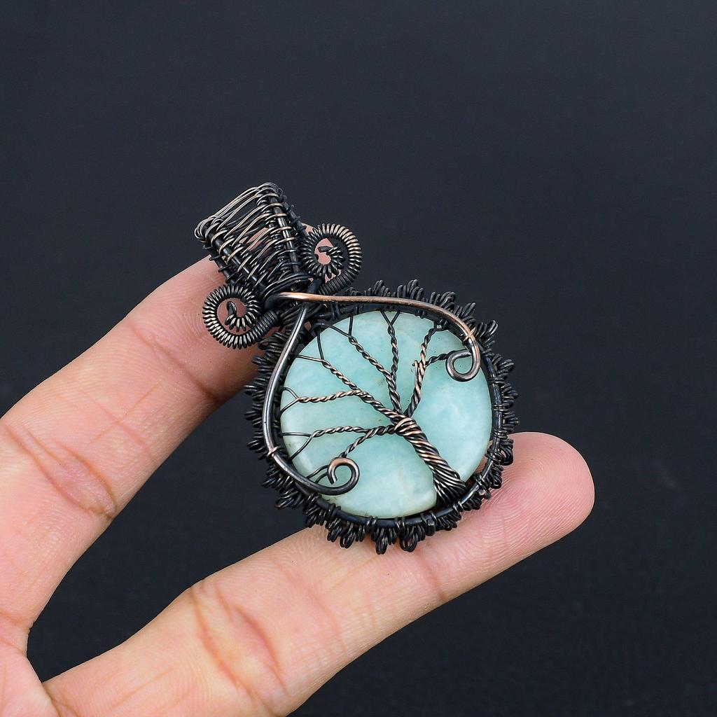 Кулон из амазонита, кулон, обернутый медной проволокой 999 пробы, украшения из драгоценных камней ручной работы, подарки для жены, совершенно новый кулон