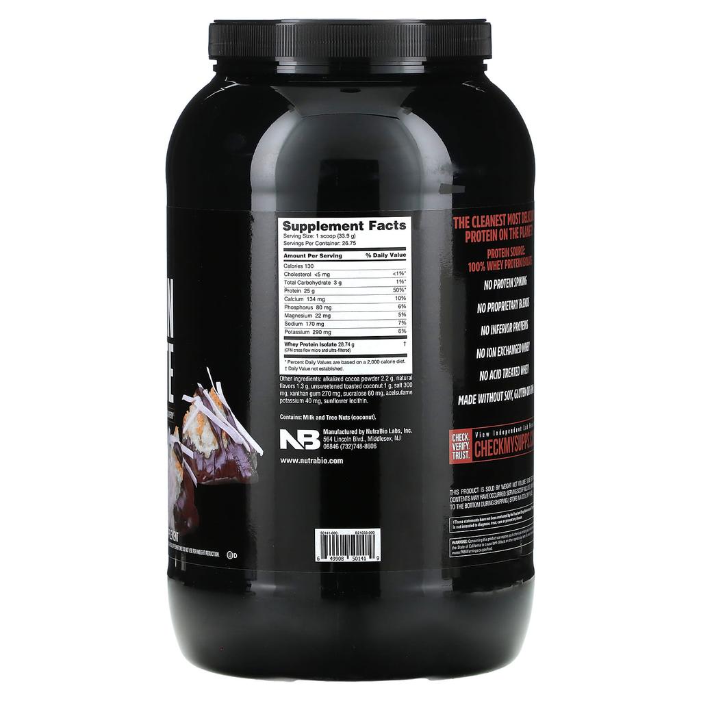 NutraBio Whey Protein Isolate, Chocolate Coated Macaroons, 907 G (2 Lb)