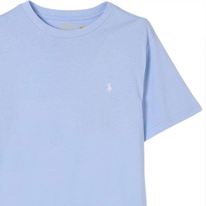 Детская футболка Polo Ralph Lauren с вышивкой, однотонная, с круглым вырезом, с коротким рукавом, топ, светло-голубой, 323832904-082