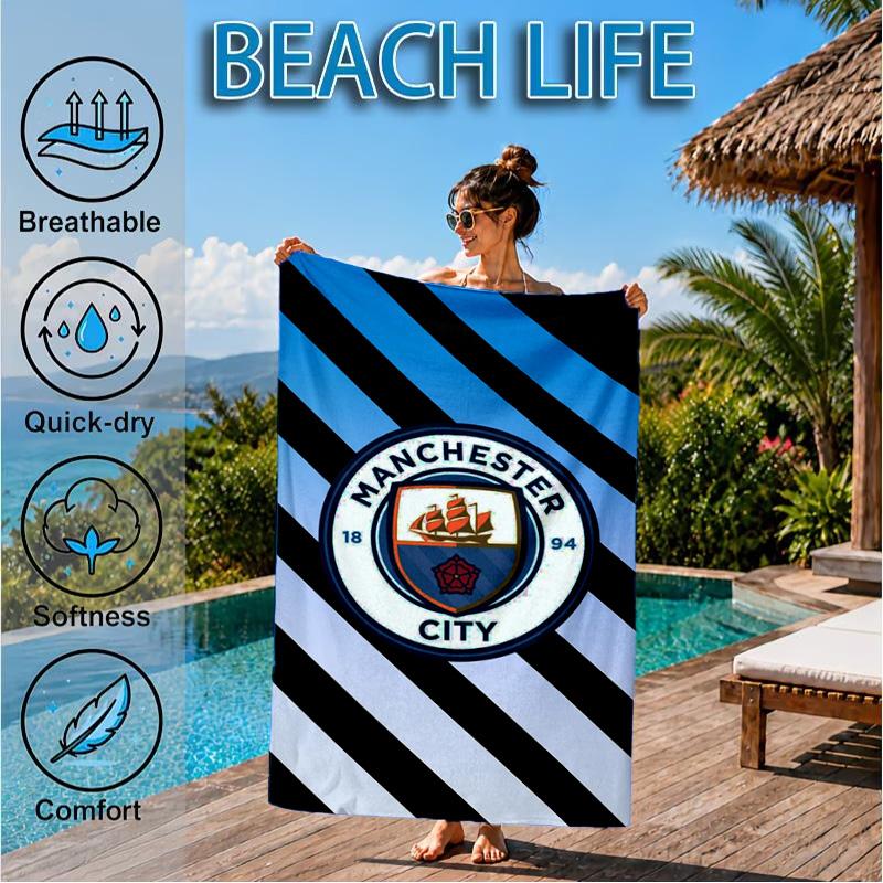 City Football Club Printed Microfiber Beach Towel, Soft And Absorbent, Quick-Dry, Ideal for Summer Travel, Beach Essential, Swimming Pool