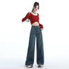 Женские джинсы с высокой талией и широкими штанинами в стиле ретро на осень Повседневные и универсальные свободные прямые брюки с широкими штанинами для женщин на осень