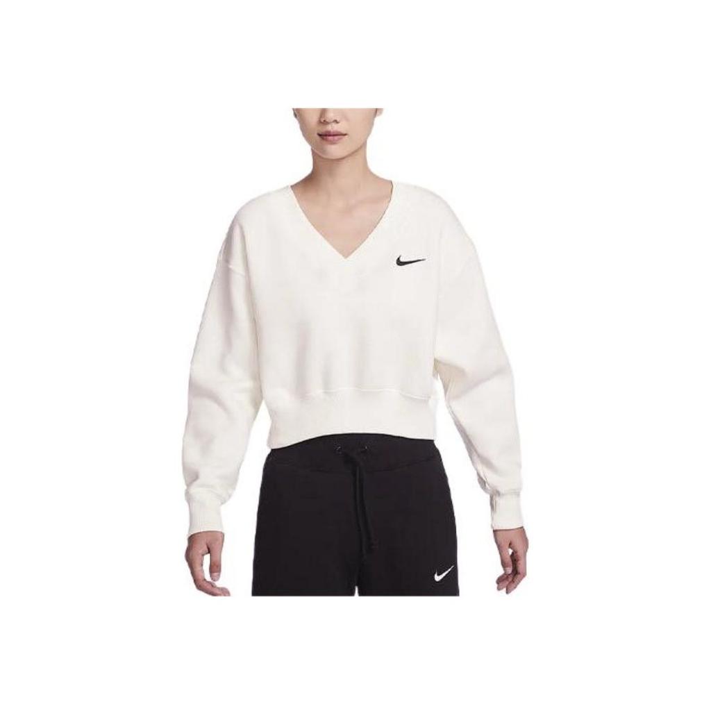 Nike Спортивная одежда Phoenix Fleece Vintage Solid Color Logo Вышитый V-образный вырез Флис Свободная короткая толстовка Женские топы Sail FN3652-133