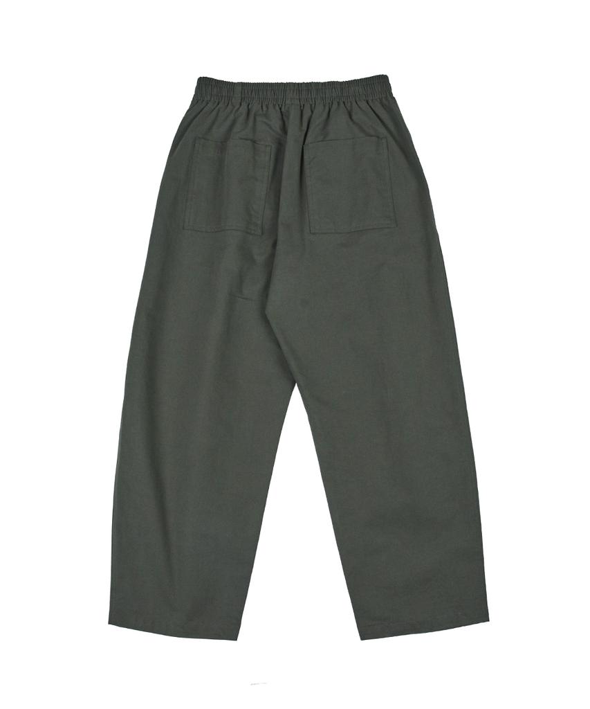 HOOVES Wide Chino Single-Pleat Elastic Pants [Khaki]