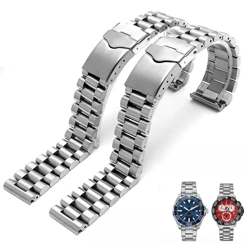 Ремешок для часов TAG Heuer Высококачественный мужской браслет из нержавеющей стали 20 мм 22 мм Серебристый с раскладывающейся застежкой BAND