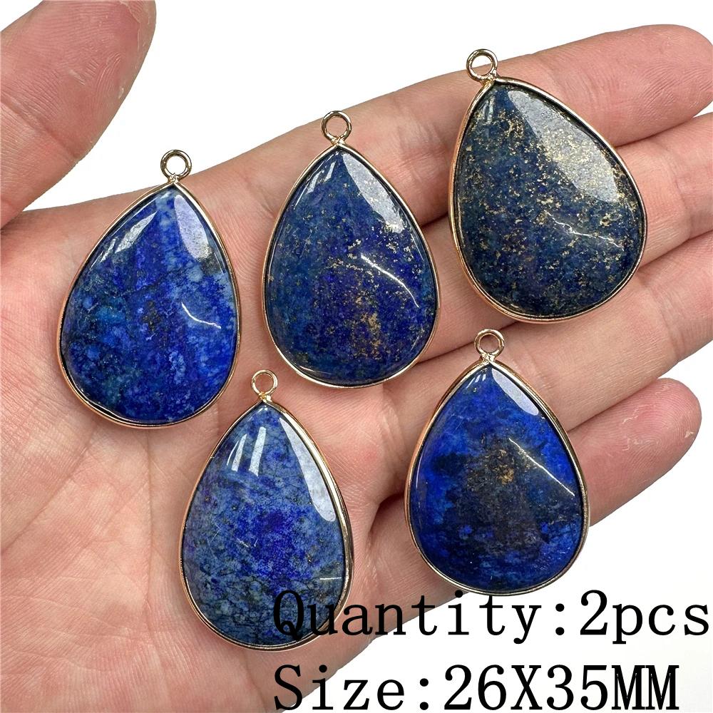 Natural Blue Lapis Lazuli Connector Charms Pendant Stone Warter Drop Teardrop Heart Pendants Charm For Jewelry Making Necklaces