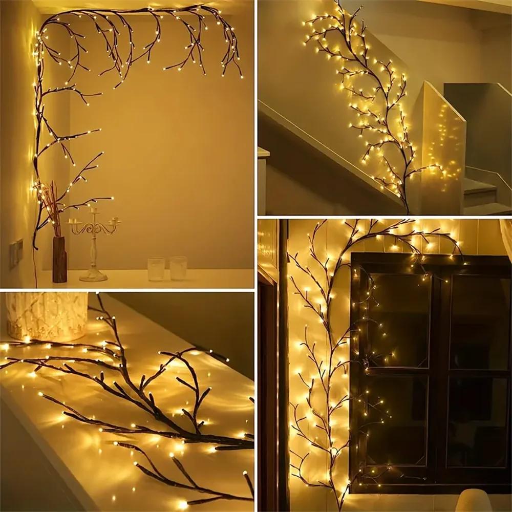 USB Tree Branch Lamp Bedroom Wall Decoration Willow Vine Tree Light Strip 8 Lighting Modes DIY Atmosphere Light Home Lighting