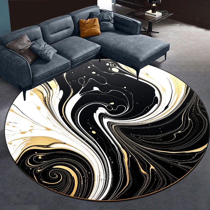 Абстрактный Мрамор Круглый Ковер Гостиная Черный Теплый Пушистый Коврик для Подвесного Кресла Спальня Прикроватный Ковер Большого Размера Коврики для Гардеробной