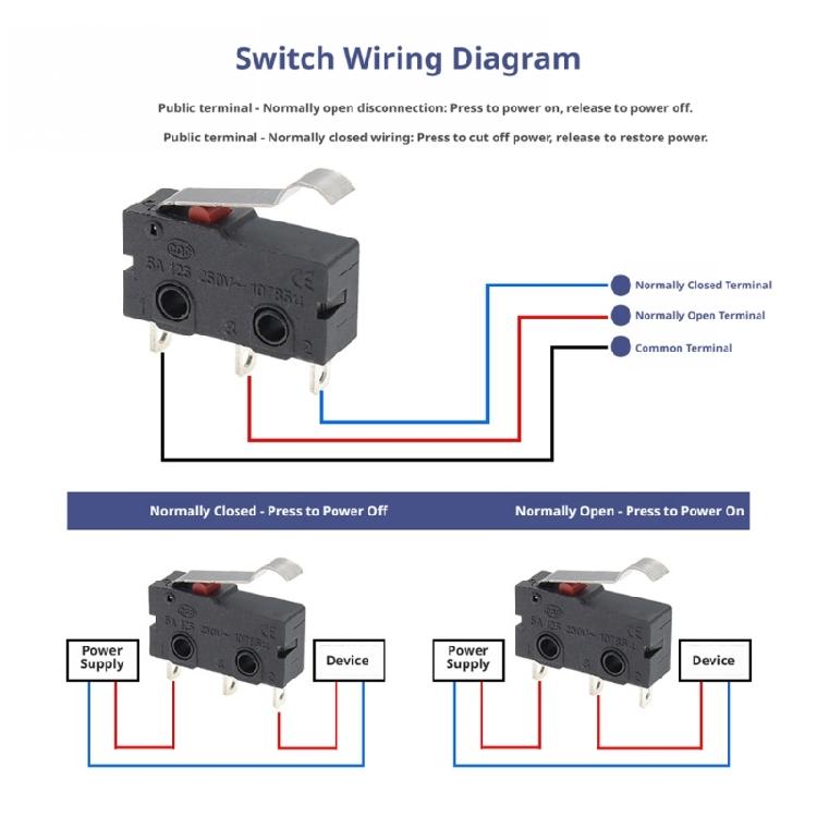 Black Housing Microswitch Assembly, KW11 KW12 Contact Button Control Unit with Metal Contacts and Rating Text Body