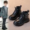 Boys' Fleece Cotton Boots Children's Non-slip British Style Cowhide Ankle Boots