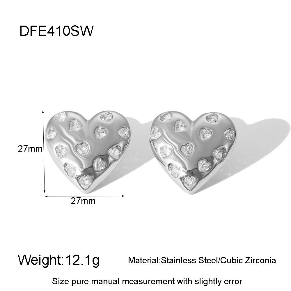 European and American temperament fashion inlaid colored zircon love pendant necklace stud earrings stainless steel plated 18k gold jewelry