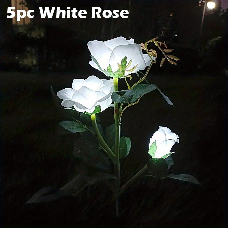 5Pack Garden Solar Decorative Light Outdoor Waterproof Realistic Artificial Rose Flower for Backyard Pathway Porch Step Memorial