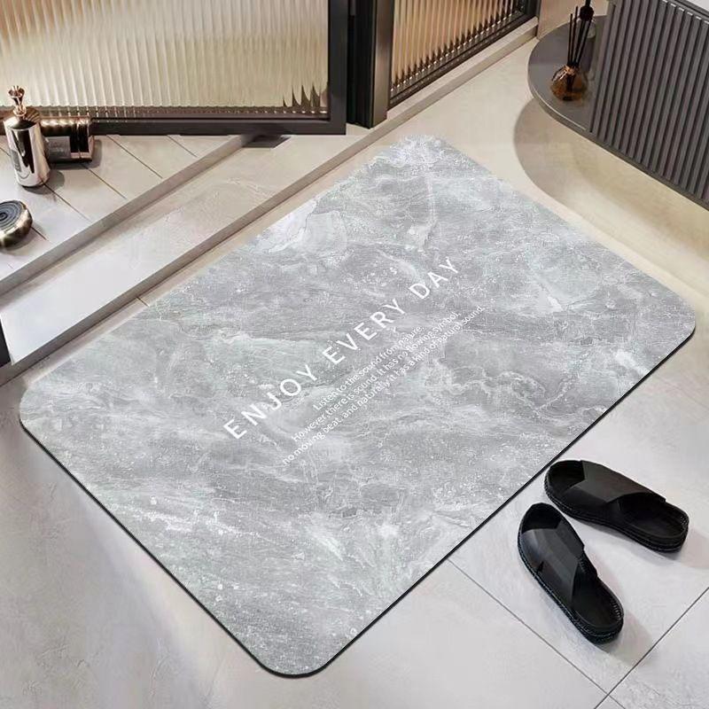 Grey Marble Vein Rounded Corner Bath Mat Non Slip Water Absorbent Bathroom Entryway Home Decor Floor Rug