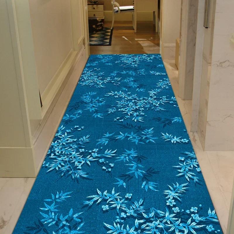 Роскошные длинные ковры для коридора для бегуна, прихожей, синего золота, жаккардовый ковер для гостиной, гостиничного коврика для лестницы, нескользящий домашний кухонный ковер