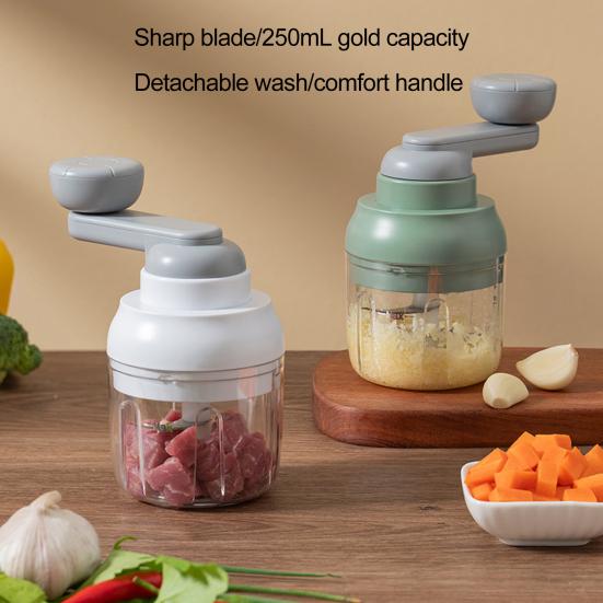 250ML Multifunctional Garlic Chopper Rust-Proof Stainless Steel Blades Easy Rotation Garlic Grinder for Chopping Ginger Potatoes Onions