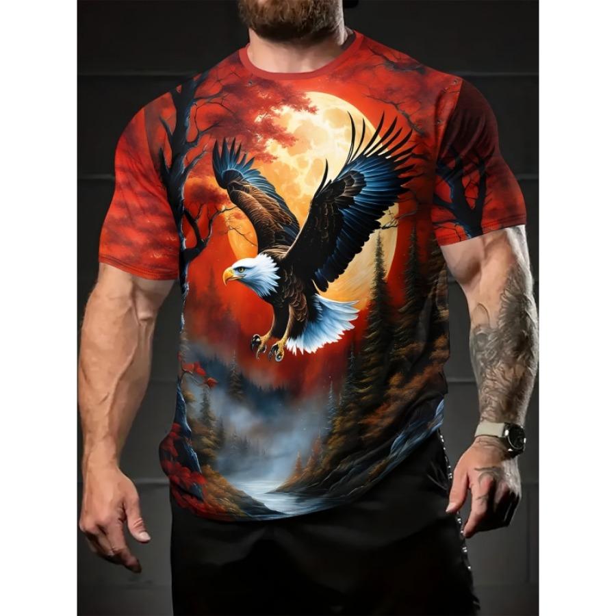 Colorful Cool Eagle Pattern T Shirt For Men Flame 3D Printed Tees Summer Street Short Sleeve Round Neck Tops Loose T-Shirts