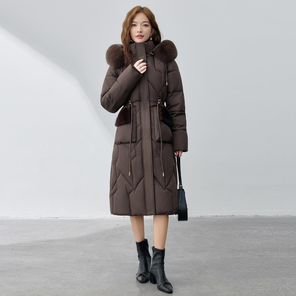 Knee fashion padded jacket women's long slim padded jacket big *** removable new padded jacket