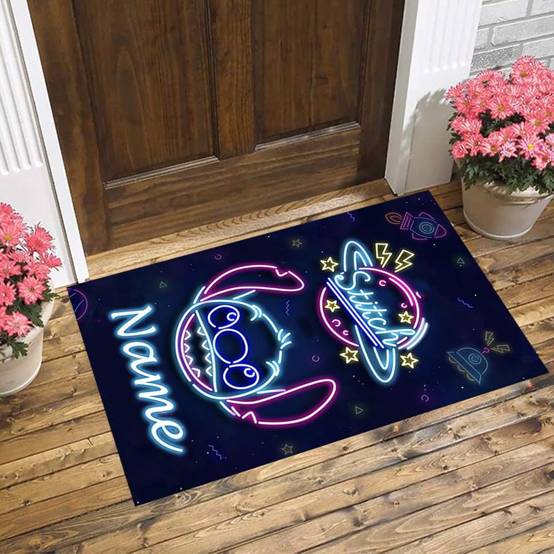 Personalized Name Halloween Stitch Living Room Non-Slip Area Rug Soft Carpet for Bedroom Kids Playroom Sofa Office Home Decor Doormat