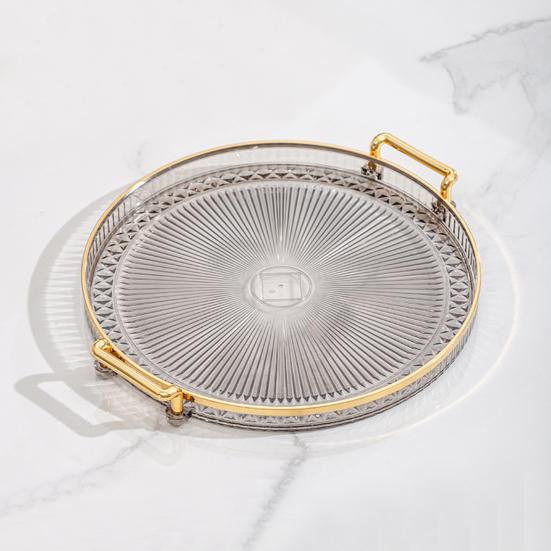 Акриловый сервировочный поднос, круглое сервировочное блюдо с ручками, декор для журнального столика, десертный поднос для столовых приборов, кухонная столешница