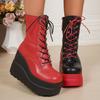 Color Matching Side Zipper Small Wedge Heel Medium Boots Large Size Thick-soled Muffin Martin Boots