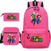 Mario Cartoon Backpack for Students, Kids School Bag Set of 3 with Shoulder Bag and Pencil Case