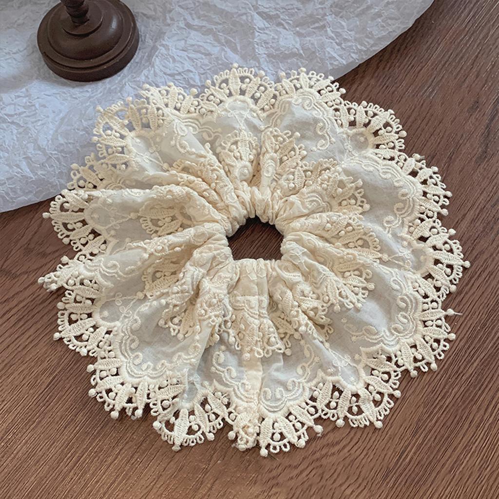 Lace, Lace, Fabric, Hair Rope, Leather Band, Oversized 23cm, Sturdy Beige Hair Loop, Versatile for Daily Use