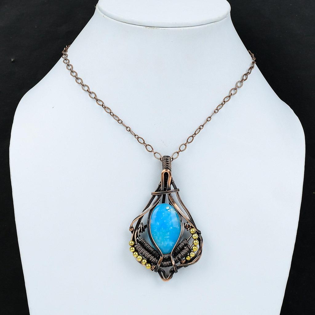 Smithsonite Pendant Copper Wire Wrapped Pendant Natural Gemstone Pendant Handmade Boho Pendant Copper Jewelry Gift For Her Wire Wrap Jewelry