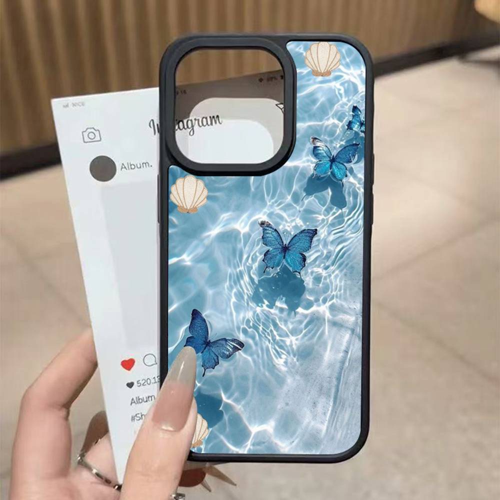 Blue Butterfly Ocean Waves For iPhone 17 16 Pro Max Air 13 12 Mini 14 15 Plus 11 PC+TPU Back Cover
